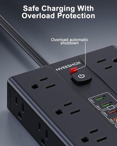Surge Protector Power Strip with 16 AC Outlets 6 USB Ports(3 Type C), Thin Flat Plug 6.5 FT Extension Cord with Multiple Outlets, Outlet Extender with Surge Protection for Home, Office, Dorm in Saudi Arabia