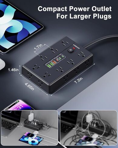Surge Protector Power Strip with 16 AC Outlets 6 USB Ports(3 Type C), Thin Flat Plug 6.5 FT Extension Cord with Multiple Outlets, Outlet Extender with Surge Protection for Home, Office, Dorm in Saudi Arabia