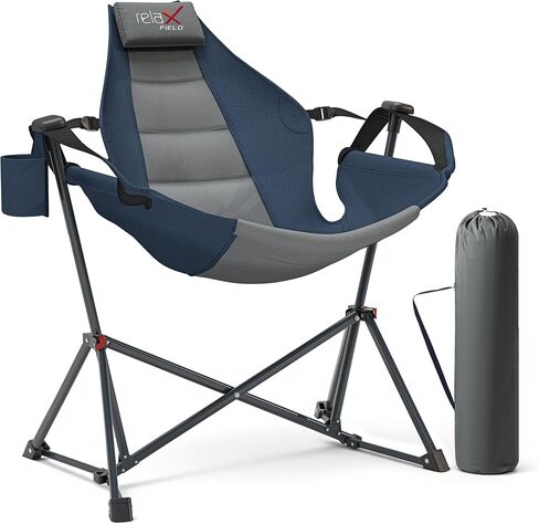 Hammock Camping Chair with Adjustable Backrest, 350LBS Heavy Duty Oversized Swinging Chair Portable Folding Rocking Chair with Pillow Cup Holder for Outdoor Beach Camping Patio, Black in Kuwait