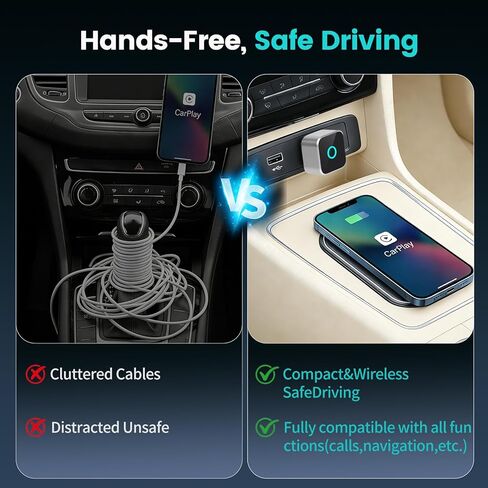 2026 Wireless CarPlay Adapter & Android Auto Dual System, Plug & Play Auto Connect Low Latency, USB-C Included, Compatible with Factory Wired CarPlay Cars for iPhone iOS 10+ in Saudi Arabia