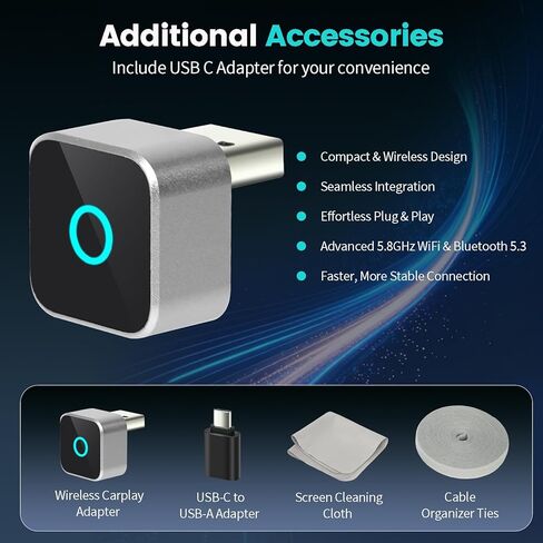 2026 Wireless CarPlay Adapter & Android Auto Dual System, Plug & Play Auto Connect Low Latency, USB-C Included, Compatible with Factory Wired CarPlay Cars for iPhone iOS 10+ in Saudi Arabia