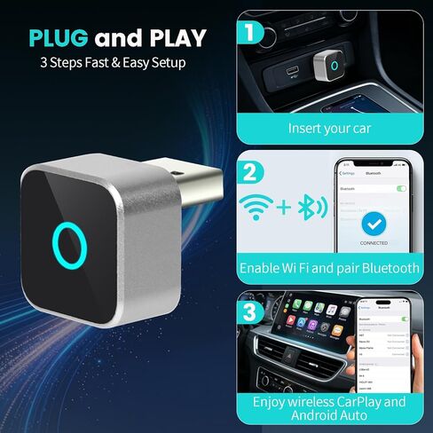 2026 Wireless CarPlay Adapter & Android Auto Dual System, Plug & Play Auto Connect Low Latency, USB-C Included, Compatible with Factory Wired CarPlay Cars for iPhone iOS 10+ in Saudi Arabia