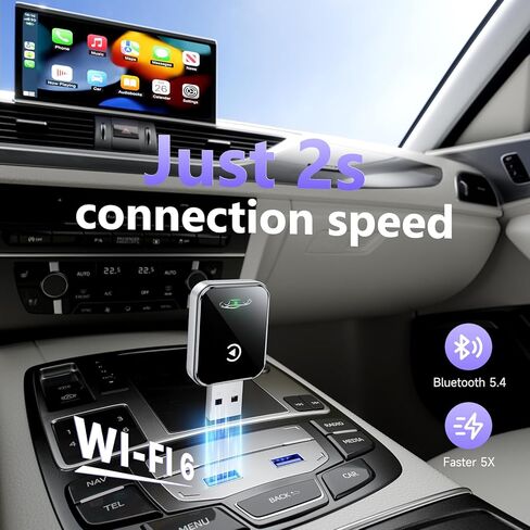 محول CarPlay لاسلكي لهاتف iPhone، تحويل سلكي إلى محول CarPlay لاسلكي، حجم صغير مع كابل تمديد USB وUSB-C/Type-C، تحكم ثابت في السيارة وبدون تأخير in Kuwait