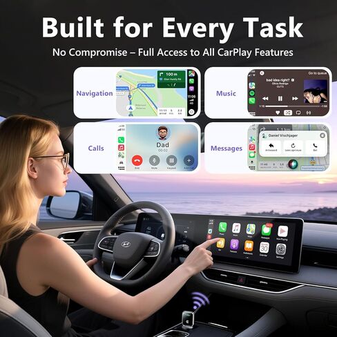 محول CarPlay لاسلكي لهاتف iPhone، تحويل سلكي إلى محول CarPlay لاسلكي، حجم صغير مع كابل تمديد USB وUSB-C/Type-C، تحكم ثابت في السيارة وبدون تأخير in Kuwait