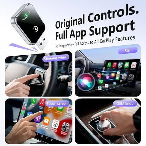 محول CarPlay لاسلكي لهاتف iPhone، تحويل سلكي إلى محول CarPlay لاسلكي، حجم صغير مع كابل تمديد USB وUSB-C/Type-C، تحكم ثابت في السيارة وبدون تأخير in Kuwait