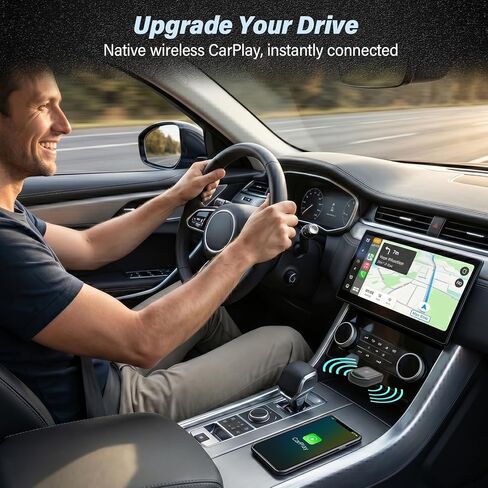 محول CarPlay اللاسلكي لهاتف Apple iPhone - تحويل سلكي إلى تشغيل سيارة لاسلكي، موصل صغير ومطلي بالذهب، شريحة A8، توصيل تلقائي سريع، توصيل وتشغيل USB A/C، لهاتف iPhone iOS 10+ والسيارات من 2016+ in Kuwait