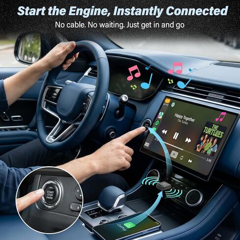 محول CarPlay اللاسلكي لهاتف Apple iPhone - تحويل سلكي إلى تشغيل سيارة لاسلكي، موصل صغير ومطلي بالذهب، شريحة A8، توصيل تلقائي سريع، توصيل وتشغيل USB A/C، لهاتف iPhone iOS 10+ والسيارات من 2016+ in Kuwait