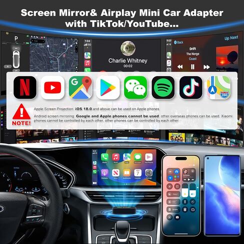 2026 Upgraded Wireless Carplay Adapter, 4 in 1 Screen Mirroring Support Mirror Link/AirPlay for Apple CarPlay & Android Auto, Mini USB/Type-C Plug & Play Car Play Adapter, Wired to Wireless No Latency in Saudi Arabia