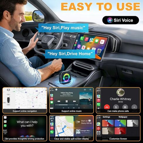 2026 Upgraded Wireless Carplay Adapter, 4 in 1 Screen Mirroring Support Mirror Link/AirPlay for Apple CarPlay & Android Auto, Mini USB/Type-C Plug & Play Car Play Adapter, Wired to Wireless No Latency in Saudi Arabia