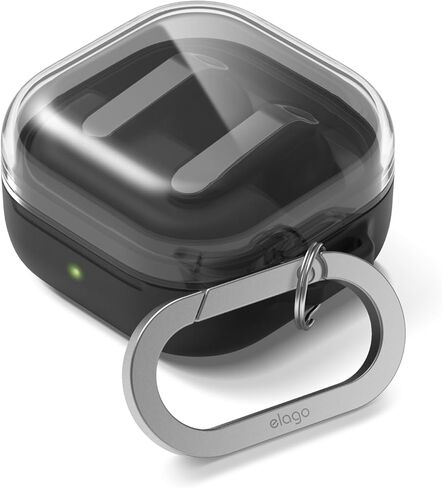 elago Compatible with Samsung Galaxy Buds 4 Pro Case & Galaxy Buds 4 Case, Duo with Carabiner, Premium Silicone + TPU Cover, Wireless Charging, for Men, for Women (Clear - Black) in Saudi Arabia