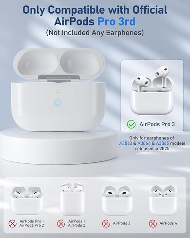 حافظة شحن لاسلكية متوافقة مع AirPods Pro: حافظة شاحن بديلة مع اقتران بلوتوث، سماعات الأذن غير متضمنة (أبيض، علبة شحن AirPods Pro 3) in Saudi Arabia
