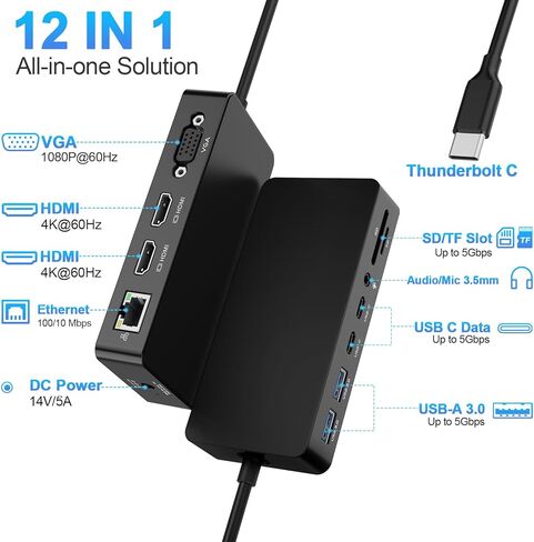 Surface Thunderbolt 4 Dock Triple Displays with 100W Power Supply, 12 in 1 Surface USB4 Dock with Dual 4K HDMI+VGA for Surface Pro 12/11/10/9/8/X/7+/7, Laptop 7/6/5/4/3,Go 4/3/2/1,Studio 2/1 in Saudi Arabia