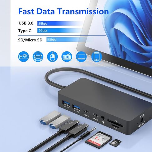 Surface Thunderbolt 4 Dock Triple Displays with 100W Power Supply, 12 in 1 Surface USB4 Dock with Dual 4K HDMI+VGA for Surface Pro 12/11/10/9/8/X/7+/7, Laptop 7/6/5/4/3,Go 4/3/2/1,Studio 2/1 in Saudi Arabia