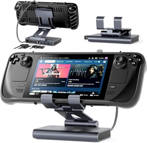 محطة إرساء Steam Deck Dock: حامل قابل للتعديل 6 في 1 ملحقات سطح تيار محوري مع HDMI 2.0 4K@60 هرتز TV/1Gb Ethernet/3*USB-A 3.0/PD 3.0 شحن سريع للبخار، iPad، والهواتف الذكية الأخرى باللون الأسود in Kuwait