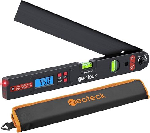 Neoteck 225° Aluminum Digital Angle Finder with Laser (Class 2 Laser,<1mW),400mm Angle Ruler Protractor with Bubble Level,LCD Display for Woodwork,Construction,Tile Installation,Picture Hanging-Black in Saudi Arabia