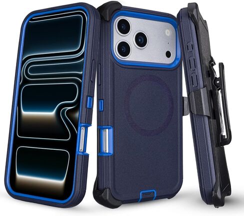 حافظة Defender لهاتف iPhone 17 Pro Max مع حافظة بمشبك حزام، [متوافقة مع MagSafe] حماية شديدة التحمل من 3 طبقات من السقوط، حافظة حماية متينة ومتينة لهاتف iPhone 17 Pro Max مع مسند (أسود) in Kuwait