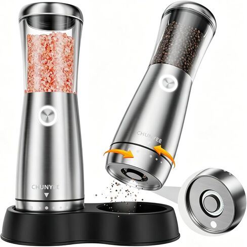 Electric Salt and Pepper Grinder Set - Automatic Stainless Steel Rechargeable Salt and Pepper Grinder Set with Storage Base, Large Capacity, LED Light & Adjustable Coarseness, Ideal Kitchen Gadget in Saudi Arabia