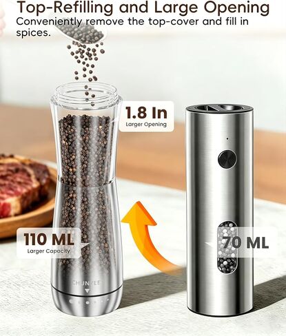 Electric Salt and Pepper Grinder Set - Automatic Stainless Steel Rechargeable Salt and Pepper Grinder Set with Storage Base, Large Capacity, LED Light & Adjustable Coarseness, Ideal Kitchen Gadget in Saudi Arabia