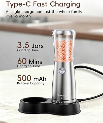 Electric Salt and Pepper Grinder Set - Automatic Stainless Steel Rechargeable Salt and Pepper Grinder Set with Storage Base, Large Capacity, LED Light & Adjustable Coarseness, Ideal Kitchen Gadget in Saudi Arabia