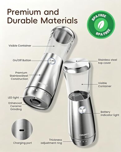 Electric Salt and Pepper Grinder Set - Automatic Stainless Steel Rechargeable Salt and Pepper Grinder Set with Storage Base, Large Capacity, LED Light & Adjustable Coarseness, Ideal Kitchen Gadget in Saudi Arabia