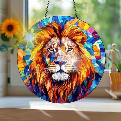Colorful Acrylic Suncatcher, Animal Peacock Printed Stained Glass Style Sun Catcher with Rainbow Reflections, Hanging Window Decor Wall Art, Christmas Ornaments Indoor & Outdoor Use 7.8 x 7.8 inch-5 in Saudi Arabia