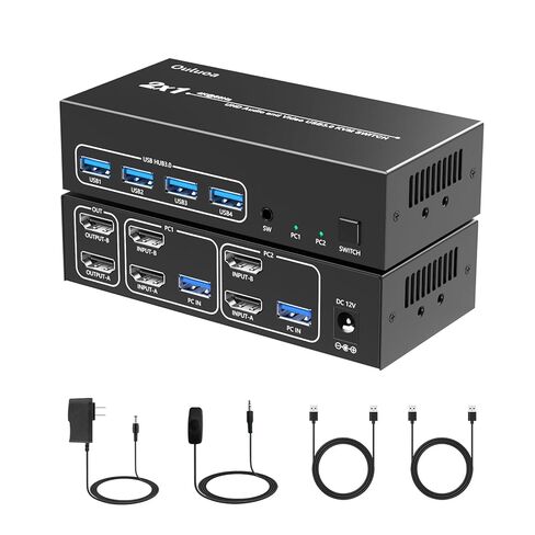 USB c kvm Switch 2 شاشات 1 سطح مكتب و1 كمبيوتر محمول، مفتاح kvm بشاشة مزدوجة، توسيع شاشتي HDMI، HDMI 4k@60 هرتز، 4xUSB 3.0، PD 80W، جهاز تحكم عن بعد سلكي وكابل USB c متضمن in Kuwait