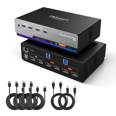 TESmart 8K@60Hz DP KVM Switch 2 Monitors 2 Computers EDID, DP 1.4 KVM Switch Dual Monitor 4K@144Hz for Gaming Dock, Gigabit Network, Support USB3.0, Hotkey Switch, Audio & Mic with All Input Cables in Saudi Arabia