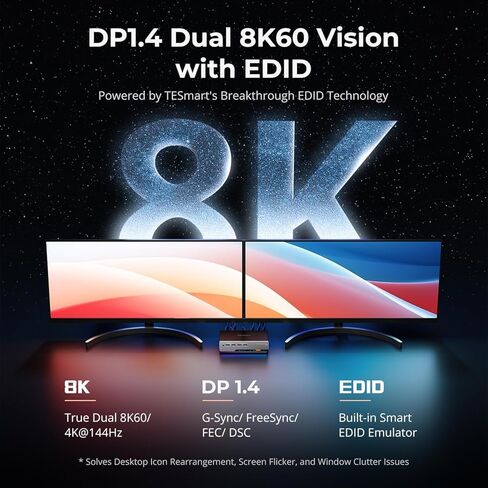 TESmart 8K@60Hz DP KVM Switch 2 Monitors 2 Computers EDID, DP 1.4 KVM Switch Dual Monitor 4K@144Hz for Gaming Dock, Gigabit Network, Support USB3.0, Hotkey Switch, Audio & Mic with All Input Cables in Saudi Arabia