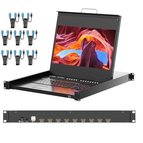 1U Rack Mount KVM Console, Arvitek 17.3" LCD Monitor KVM Switch 8 Port HDMI w/Cables, 1080P, Built-in Keyboard Touchpad, Fits 19" Rackmount Cabinet (Depth 600–810mm) in Saudi Arabia