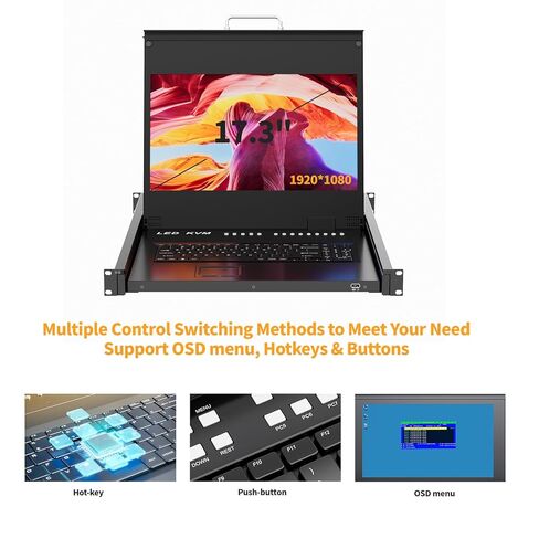 1U Rack Mount KVM Console, Arvitek 17.3" LCD Monitor KVM Switch 8 Port HDMI w/Cables, 1080P, Built-in Keyboard Touchpad, Fits 19" Rackmount Cabinet (Depth 600–810mm) in Saudi Arabia