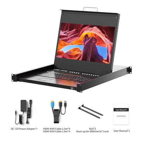 1U Rack Mount KVM Console, Arvitek 17.3" LCD Monitor KVM Switch 8 Port HDMI w/Cables, 1080P, Built-in Keyboard Touchpad, Fits 19" Rackmount Cabinet (Depth 600–810mm) in Saudi Arabia