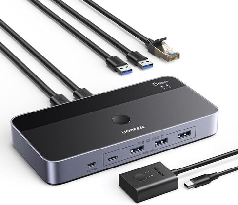 UGREEN USB 3.0 Switch for 2 PCs Simultaneous Internet Access & Sharing USB Devices, USB Switcher Sharing Keyboard and Mouse, Built-in Gigabit Ethernet Adapter, Includes 2 USB Cables & Controller in Saudi Arabia