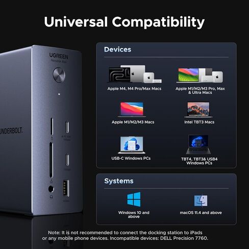 UGREEN Revodok Max 13-in-1 Thunderbolt 4 Docking Station, 40Gbps with 3×TBT4 (Dual 4K@60Hz max), 180W Total Power (96W Laptop Charging), 1Gbps Ethernet, SD/TF 3.0, 3.5mm Audio in Saudi Arabia