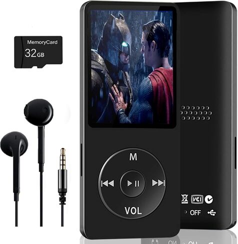 مشغل MP3 بلوتوث سعة 32 جيجابايت، مشغل موسيقى رقمي، صوت هاي فاي، مكبر صوت عالي الدقة، راديو FM، كتاب إلكتروني، فيديو، مسجل صوت، تصميم صغير، شاشة ملونة 1.8 بوصة، تدعم بطاقة تصل إلى 128 جيجابايت - تتضمن سماعة الأذن in Kuwait