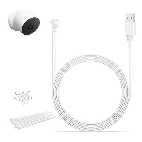 كابل طاقة مسطح من Itramax لكاميرا Google Nest Cam (البطارية) الجيل الثاني، 2 حزمة سلك شاحن مقاوم للطقس بطول 20 قدمًا/6 متر مزود طاقة مستمر، سلك شحن بديل للأماكن الخارجية أو الداخلية، المحول غير متضمن in Kuwait