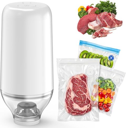 مانع تسرب الهواء المحمول، مضخة تفريغ Sous Vide، سدادة فراغ محمولة قابلة لإعادة الشحن لتخزين الطعام، التخييم، Sous Vide، توافق أكياس المكنسة الكهربائية القابلة لإعادة الاستخدام، أسود (المضخة فقط) in Kuwait