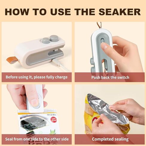 2 in 1 Mini Bag Sealer with Cutter, USB Rechargeable Heat Bag Sealer Mini, Portable Chip Bag Sealer for Food Storage, Snack Bag Resealer with Magnetic Back for Kitchen Travel Camping in Saudi Arabia