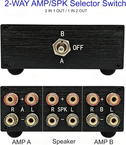2-Way Passive Audio Switcher 2 in-1 Out/1 in-2 Out Amplifier Speaker Switch Selector, 10A Silver Contact Toggle Switch with Off Position, No External Power,for Home Theater HiFi System in Saudi Arabia