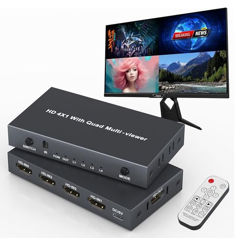 محول HDMI 4K 4 في 1 مع شاشة رباعية متعددة المشاهد، محول HDMI متعدد المشاهد سلس رباعي متعدد المشاهد مع 5 أوضاع عرض، مع جهاز تحكم عن بعد بالأشعة تحت الحمراء لكاميرات الأمان، PS5/PS4/Xbox، الكمبيوتر الشخصي، الكمبيوتر المحمول، صندوق التلفزيون in Kuwait