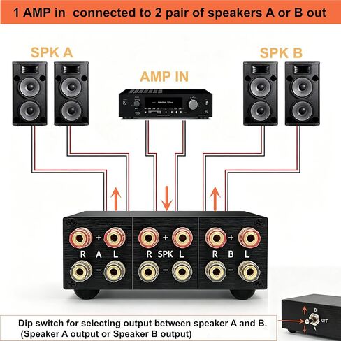 2-Way Passive Audio Switcher 2 in-1 Out/1 in-2 Out Amplifier Speaker Switch Selector, 10A Silver Contact Toggle Switch with Off Position, No External Power,for Home Theater HiFi System in Saudi Arabia