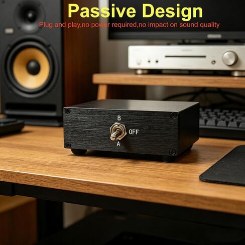 2-Way Passive Audio Switcher 2 in-1 Out/1 in-2 Out Amplifier Speaker Switch Selector, 10A Silver Contact Toggle Switch with Off Position, No External Power,for Home Theater HiFi System in Saudi Arabia