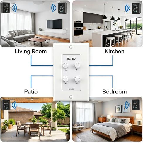 Herdio in-Wall Speaker Selector Switch - 4 Channel Home Audio Speakers Controller for Pair of Speakers - Support 120W Peak Power Per Channel in Saudi Arabia