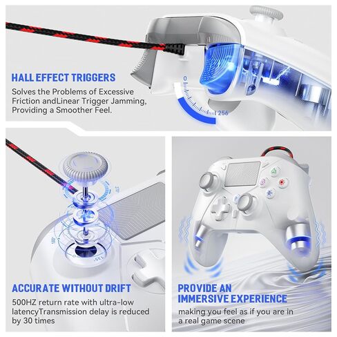 Dinosoo سلكي بطول 10 أقدام لوحدة تحكم PS5، متوافق مع PlayStation 5/PS-4 والكمبيوتر الشخصي، مع زر خلفي Turbo Macro متعدد اللمس ومقبس سماعة رأس 3.5 مم in Kuwait