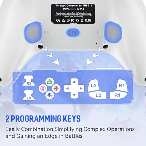 Dinosoo سلكي بطول 10 أقدام لوحدة تحكم PS5، متوافق مع PlayStation 5/PS-4 والكمبيوتر الشخصي، مع زر خلفي Turbo Macro متعدد اللمس ومقبس سماعة رأس 3.5 مم in Kuwait