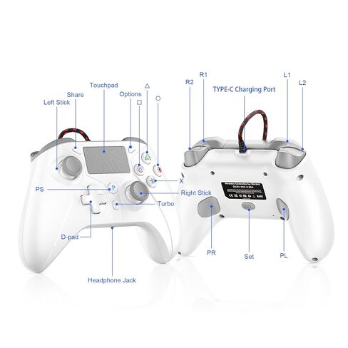 Dinosoo سلكي بطول 10 أقدام لوحدة تحكم PS5، متوافق مع PlayStation 5/PS-4 والكمبيوتر الشخصي، مع زر خلفي Turbo Macro متعدد اللمس ومقبس سماعة رأس 3.5 مم in Kuwait