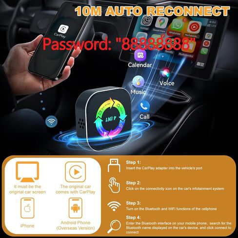 محول Carplay اللاسلكي المحسن لعام 2026، 4 في 1 شاشة النسخ المتطابق يدعم رابط المرآة/AirPlay لـ Apple CarPlay وAndroid Auto in Kuwait