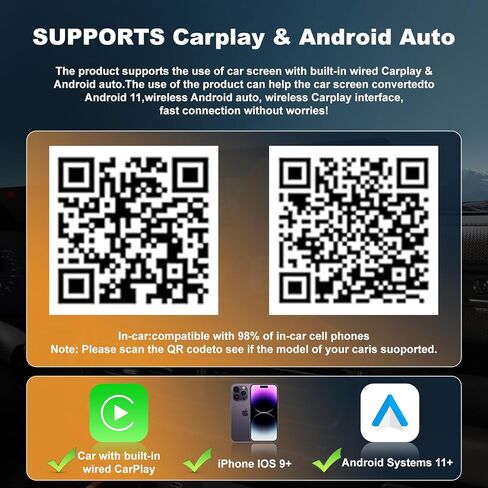 محول Carplay اللاسلكي المحسن لعام 2026، 4 في 1 شاشة النسخ المتطابق يدعم رابط المرآة/AirPlay لـ Apple CarPlay وAndroid Auto in Kuwait