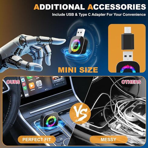 محول Carplay اللاسلكي المحسن لعام 2026، 4 في 1 شاشة النسخ المتطابق يدعم رابط المرآة/AirPlay لـ Apple CarPlay وAndroid Auto in Kuwait