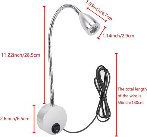 Wall Mount LED Reading Lights, Flexible Gooseneck Light, 360 Rotatable Head 3W Warm White 3000K Non Flicker Lighting with Built in Switch & Complete Installation Accessories, (US Plug) in Saudi Arabia