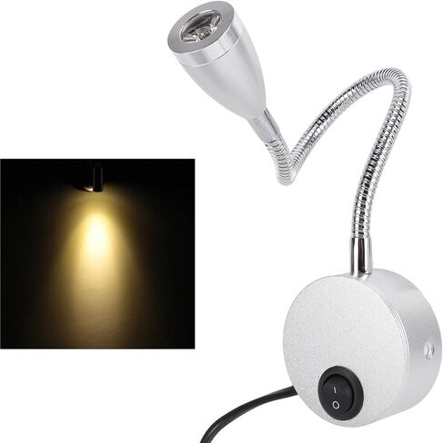 Wall Mount LED Reading Lights, Flexible Gooseneck Light, 360 Rotatable Head 3W Warm White 3000K Non Flicker Lighting with Built in Switch & Complete Installation Accessories, (US Plug) in Saudi Arabia
